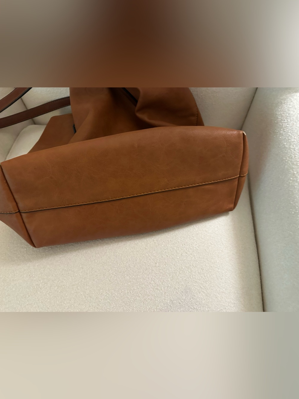 Brown Large Faux Leather Tote Bag with Dark Brown Straps - Picture 6 of 10